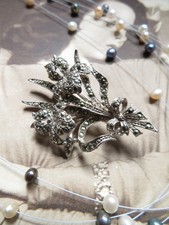 Vintage Exquisite Iris Brooch 1950s Marcasite Flower Bouquet Birthday Flower May picture