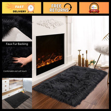 Cozy Black Faux Sheepskin Rug 2x3 - Washable Fluffy Shag Throw Carpet for Bedroo picture