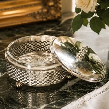 Stunning Round Antique Tiffany & Co. Sterling Silver Cut Crystal Jewelry Box picture