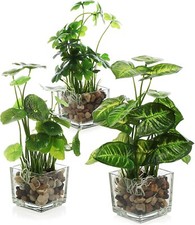 MyGift Set of 3 Artificial Plants, Faux Tabletop Greenery w/Clear Glass Pots picture
