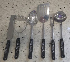 Vintage Ecko Ebony Atomic Starburst Kitchen Utensils Set of 6 Stainless picture