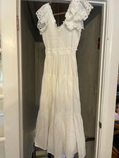 En Saison White Solid Maxi Dress Smocked Ruffle Bow V-Neck Size S picture