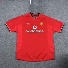 Vintage Manchester United Jersey Mens Large Red Soccer Umbro Vodafone Home 2000s picture