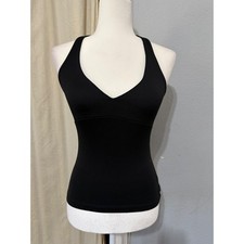 Y2K Bebe Womens Size M Black V-Neck Halter Top Slim Fit Open Back Made in USA picture