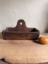 Early Antique Original Old Paint Handmade Wooden Hanging Wall Box Square Nail picture