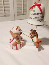 VTG Holiday Bell Ringer Christmas Ornaments Hand Painted Porcelain Lot of 2 picture