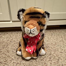 Tiger Plush Stuffed Animal Soft Small w/ Red Heart Bandana Scarf, Valentine picture