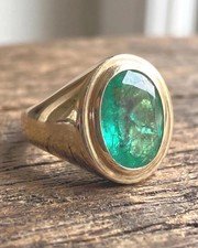 Solitaire Natural Zambia Emerald Ring 14k Solid Gold Engagement Ring picture