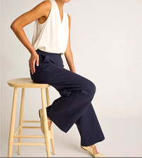 Quince Women's Navy Ponte Wide-Leg Mid-Rise Dress Pants Stretch Pockets picture
