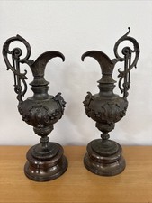 Pair of Antique Victorian Ansonia Rosalind Spelter Ewers 1880's picture