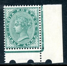 GANDALF - British India 1882 QV ½a Blue Green SG #85 MNH X470 picture
