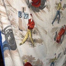 Vtg 1950s 1960s Grand Prix Auto Racing Twin Bedspread Coverlet Great Novelty MCM picture