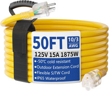 50Ft Outdoor/Indoor Extension Cord with Lighted 10/3 Gauge Yellow picture