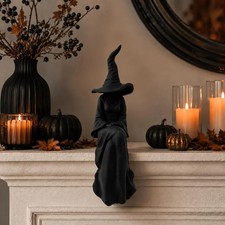 Halloween Faceless Witch Figurine Black Sitting Witch Wall Hanging Decor picture