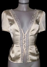 Y2k 90s Womens Victorian Champagne Mesh Lace Sheer Top Sz M Whimsigoth Coquette  picture