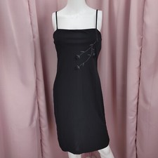 '90s Y2K City Triangles Women's Black Spaghetti Strap Embroidered Sheath Dress 4 picture