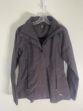 Kerrits Waterproof Riding Jacket Women’s Size Medium Red Gray Plaid Hood EUC picture