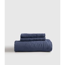 Quince European Linen 3 piece Fittet Sheet Set Full Blue Nigth fall NWOT picture