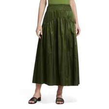 $445 Vince Tiered Smock Midi Skirt Elastic Waist Herb Green Cotton Sateen 2 picture