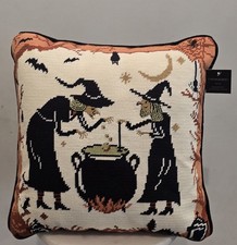 Cynthia Rowley Halloween Needlepoint Witch Decorative Pillow 13x13 NWT picture