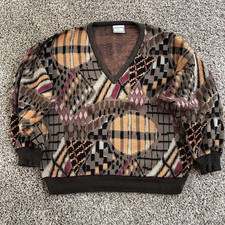 Carlo Alberto Abstract 3D Knit V Neck Pullover Sweater Size L Made In Australia picture