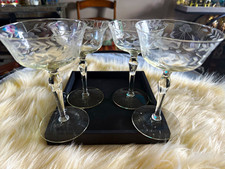 Vintage Set 4 Etched Crystal Champagne Coupe Tall Sherbet Glasses Floral Vine picture