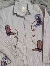 Bobbie Brooks Western Striped Shirt Size S Embroidered Cowgirl Cowboy Boots Rope picture