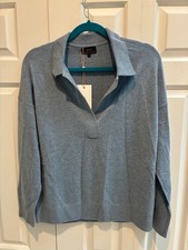 NWT Quince womens cashmere sweater size L dusty blue long sleeve vneck picture