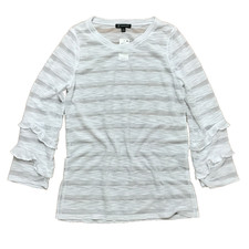 NEW INC International Concepts Ruffle Sleeve Top Women's Large White Long Sleeve picture