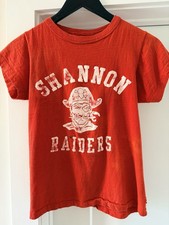 Vintage 1950s Shannon Raiders Pirate Mascot Distressed Flocked College T Shirt picture