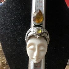 Handcrafted Silver Face Cocktail Ring 9 Pear Yellow Citrine Peridot Bezel 925 picture