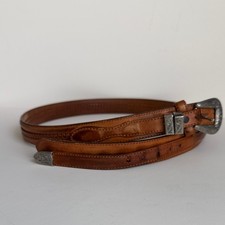 Vintage Tony Lama Brown Leather Belt with Silver Buckle size 36 Y2K picture
