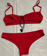 PRADA Vintage Women's 2-Piece Bikini Set Red with black tie string  picture