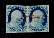 drbobstamps US Scott #9 Used VF Red Cancel Pair Stamps SCV $290 picture