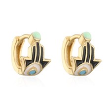small Black Tiny Evil Eye Protection Hamsa Hand Hoop Earrings Women Jewelry picture