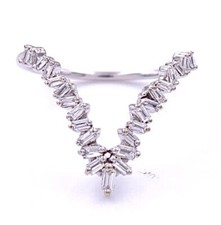 . 0.70ct Natural Baguette Diamond V Chevron Stackable Ring 14K White Gold picture