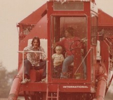 Family On Red International Harvester Cotton Picker Farm Equipment 1980s picture