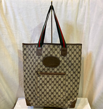 Gucci GG Monogram Tote Bag Web Stripe Straps Gold Hardware Open/Zip COA picture