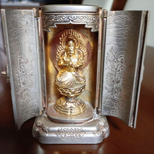 Japanese Vintage Kannon Bodhisattva Statue with Exquisite Metal Engraving Zushi picture