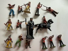 Vintage Lead Toy Soldiers Lot 15 Lincoln Log USA British Cowboy Indian Cannon picture