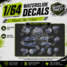 1:64 Ghost Skulls Set Waterslide Decal Set — White Toner Print - Fits Most 1:64 picture