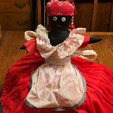 Handmade Rag & Cloth Doll Dark Complexion 1950's Bed Doll Americana picture