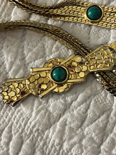 Christian Dior Vintage Gold  Tone Chain Belt Green Cabochon XS 30in, 60’s 70’s picture