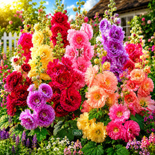 🌸 200+ GIANT HOLLYHOCK SEEDS | AUTUMN MIX POLLINATOR GARDEN  USA picture