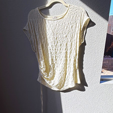 Maeve Women’s M Ivory Textured Solid Crew Neck Cap Sleeve Top picture