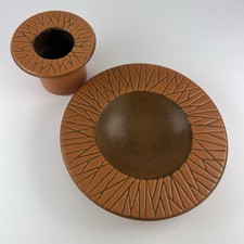 Vtg Hyalyn Pottery Herb Cohen Orange Bowl Vase Geometric Mid Century Modern  z3q picture