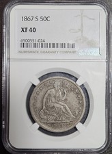 1867 S Seated Liberty Half Dollar Silver Coin NGC XF40 picture