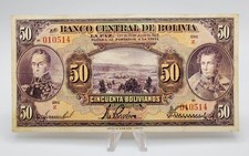 Scarce Bolivia Banknote 50 Bolivianos L.1928 P-124 picture