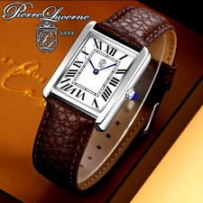 NICE Pierre Lucerne 1888 Vintage Tank Style Swiss Inspired Mens Watch Brown Band picture