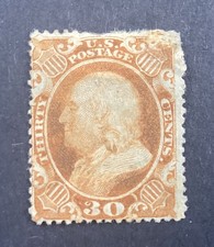 US Scott #38 1860 30¢ Orange Benjamin Franklin Mint- Repair picture